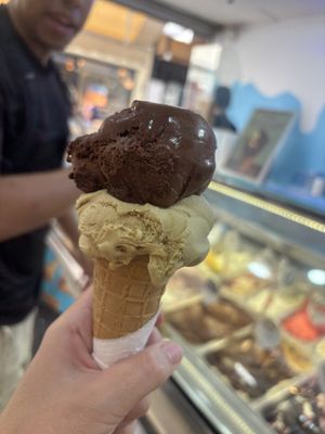 Pistachio and dark chocolate   at Gelateria Zotos in Santorini