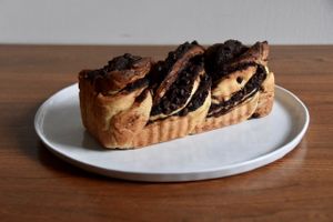 Chocolate babka is rare to find. Instead of nuts we use cocoa nibs which gives it a more chocolaty and nutty  taste. at Atelier Racines MTL in Montreal