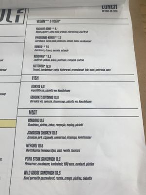 Menu at Strandpaviljoen Twaalf in Den Hoorn Texel