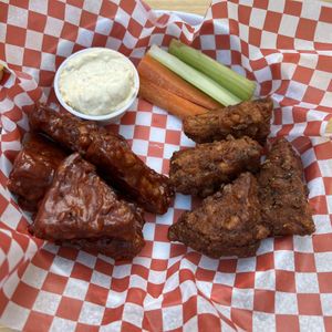 Old Skool Chicken Wings, half mild bbq and half dry cajun  at Brass Monkey Local in St Catharines