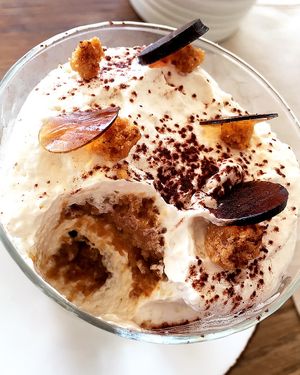 Inner world of vegan tiramisu at Mediterraneo by the Sea in Paphos