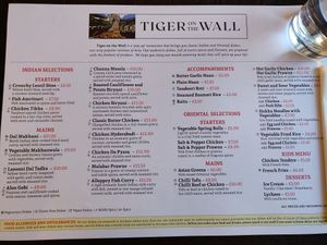 Menu at Tiger on The Wall in Inverness