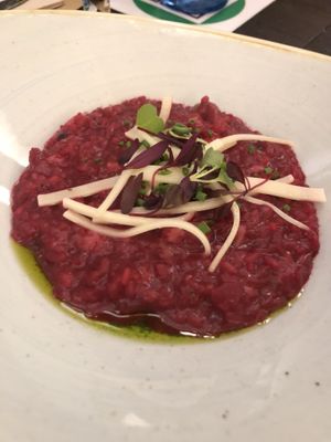 Risotto de remolacha, ceps y trufa  at Aromatic Restaurant in Altafulla