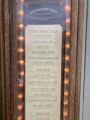 Menu pt 1 at Haymarket Bookstore Cafe in Northampton