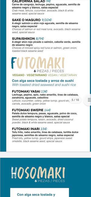 Menú sushi at Don Diego in Sotogrande