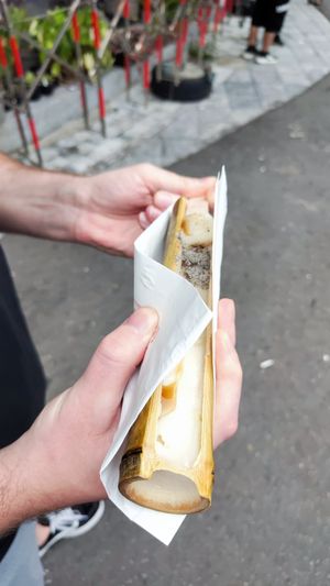 Mochi in Bamboo (mochi is vegan, but not all toppings are) at Sū Zhà Lóng Xū Cài 酥炸龍鬚菜 - Shmashuni in Yuchi