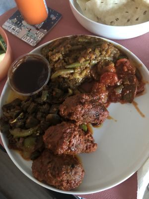 My eyes were definitely bigger than my stomach lol. No space for the poppadoms because they gave me so many!  at Namaskar  in Utrecht