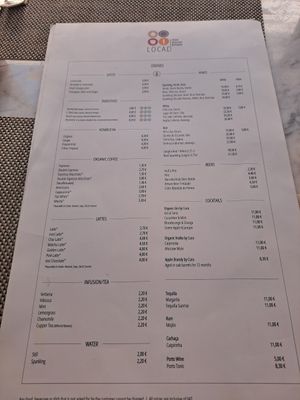Drinks menu at Local - Alvalade in Lisbon