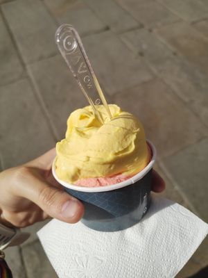 Xeado de fresa e mango con maracuyá at Heladeria Sotto Zero Santiago in Santiago De Compostela