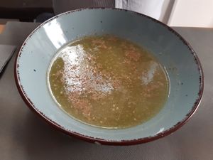 Menu of the day / Starter / whitemelon cold soup at La Cuina d'Adel in Valencia