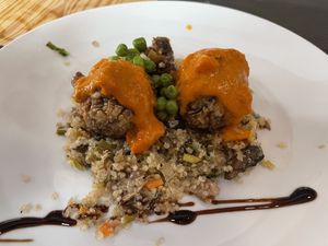 Eggplant 🍆 meatballs - to die for  at La Cuina d'Adel in Valencia