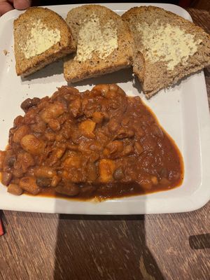 Spicy beans   at Kyffin Cafe Deli in Bangor