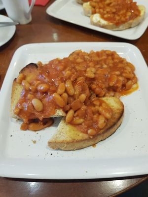 home made smoky beans on toast at Kyffin Cafe Deli in Bangor