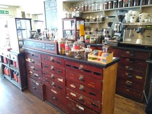 Vintage drawers at Kyffin Cafe Deli in Bangor