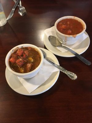Gazpachos: traditional and watermelon  at Evie's in Roanoke