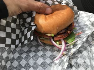 Aloha Burger pre-bite at The Hwy Cafe in Pemberton