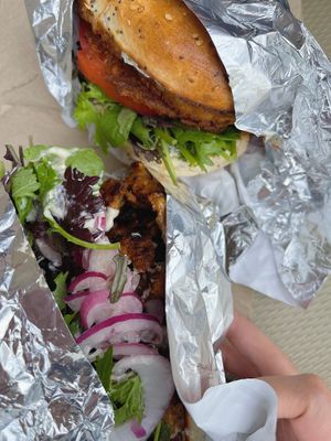 BBQ chickn wrap (massive!!) & all day breakfast burger at The Hwy Cafe in Pemberton