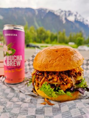 The burger, the view! at The Hwy Cafe in Pemberton