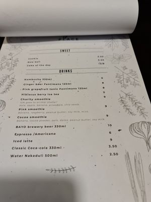 Drinks menu at Vegan Place in Tbilisi