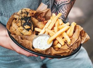 Fish&chips  at Vegan Place in Tbilisi