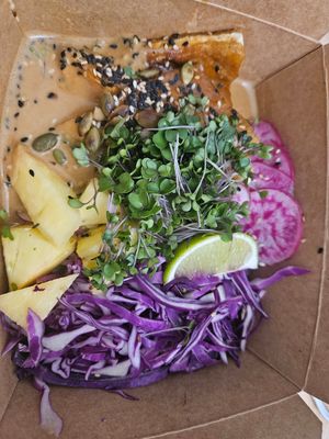 Tofu bowl at Vegan Place in Tbilisi