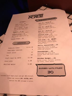 Menu in October 2025  at Vegan Place in Tbilisi