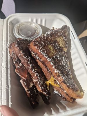 Montecristo sandwich. French toast, vegan bacon and cheese. Amazing! at Little Barn Coffee House in Los Angeles