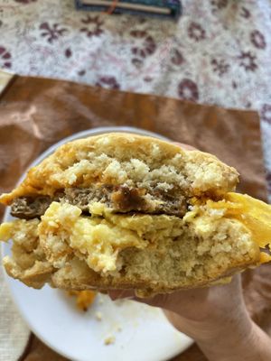 Homemade biscuit breakfast sandwich ! at Little Barn Coffee House in Los Angeles