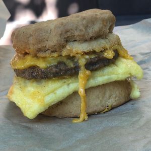 Breakfast sandwich with just egg at Little Barn Coffee House in Los Angeles
