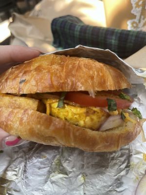 Delicious croissant breakfast sandwich  at Little Barn Coffee House in Los Angeles