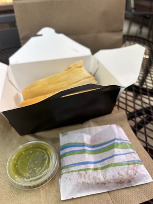 Chorizo Potato Tamales & Hash Brown Patty  at Little Barn Coffee House in Los Angeles