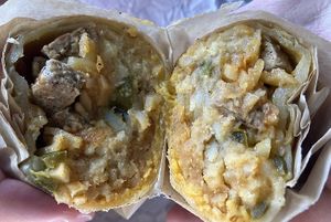 Hash brown breakfast burrito with sausage  at Little Barn Coffee House in Los Angeles