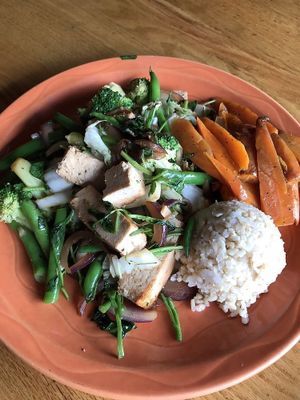 Veggie platter (special that day) - mixed veggies and tofu with a small cup of rice. LARGE meal, to-go box recommended. at Paul and Elizabeth's in Northampton