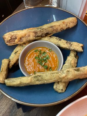 Tempura courgette  at Oliveira Kitchen in East London