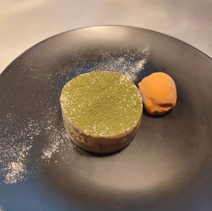 Matchamisu with Sea Buckthorn Ice-cream  at Oliveira Kitchen in East London