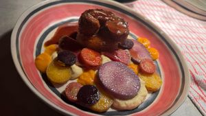 Fully Vegan and fully organic, Lion's Mane and radishes with Vermouth demiglace. at Oliveira Kitchen in East London