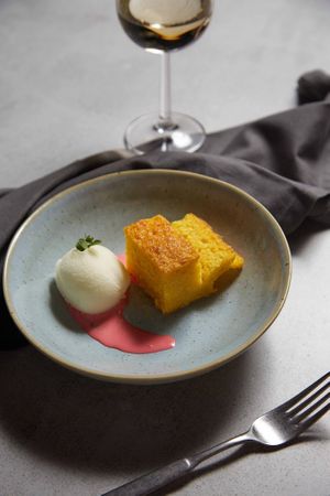 Cassava Cake & Yuzu Sorbet
A naturally gluten-free, plant-based Brazilian recipe passed on through the generations.  at Oliveira Kitchen in East London