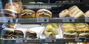 Lots of vegan sandwiches with veggies, mock chicken and mock ham. Very generously filled too!  at Richoux Patisserie in Auckland