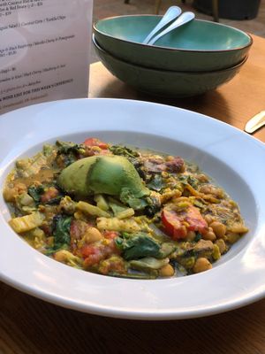 - Curried Tempeh & Vegetable Stir Fry with Coconut Rice & Red Beans, & Avocado
(we also ordered extra Rice & Red Beans since we were sharing) at Embermill in Santa Barbara