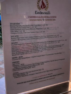Menu on 7/28/2020 - I was told by chef that they are adding more vegan options soon at Embermill in Santa Barbara