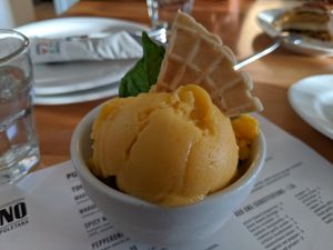 Dessert - Sorbetto (passionfruit + orange + ???) at Pizzeria Grano in Vancouver