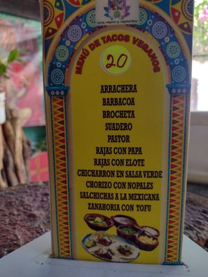 Listing of tacos at Gopals - Vegetariano's in Cancun