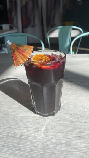 Agua Loca: Refreshing mezcal and Jamaica cocktail. at Chilango PDX in Portland