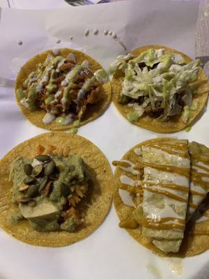 Jackfruit Tinga, not-taco-bell, mole verde, tofu  at Chilango PDX in Portland