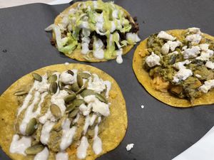 Tacos: campana, mole verde, rajas con crema  at Chilango PDX in Portland