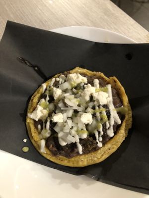 Sope with delicious garlicky mushrooms and queso fresco   at Chilango PDX in Portland