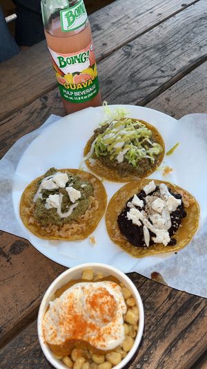 Mole taco, mole verde, and taco campana.  at Chilango PDX in Portland
