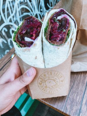 Vegan Reuben wrap (no pickles!) at How On Earth in Exeter