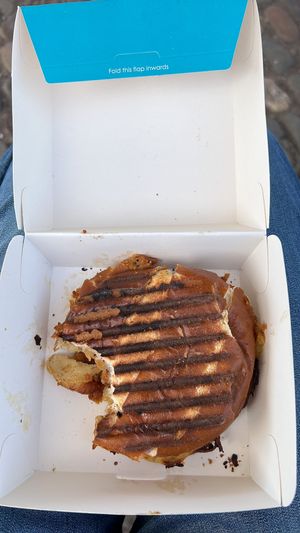 Part eaten breakfast roll  at How On Earth in Exeter