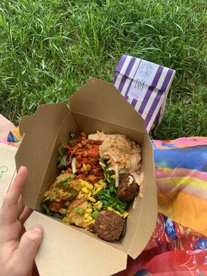 Salad box with falafels and pick & mix   at How On Earth in Exeter